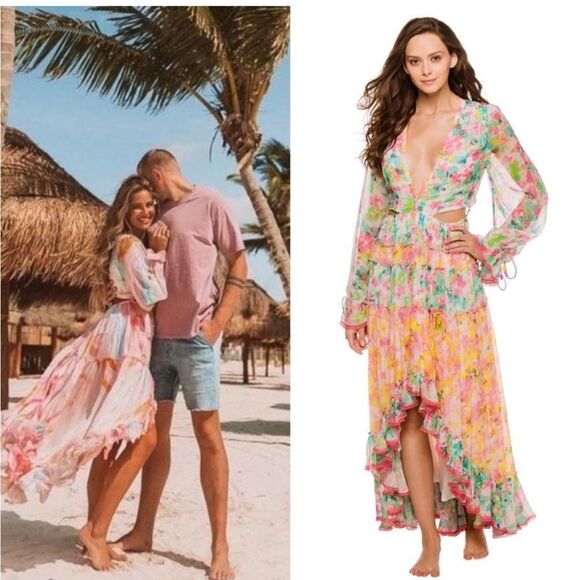 Nwt Rococo Sand Nesh Maxi Dress Floral Long Sleeve Cutout - Picture 1 of 11